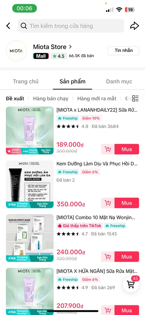 Gian hàng Miota Store trên TikTok Shop